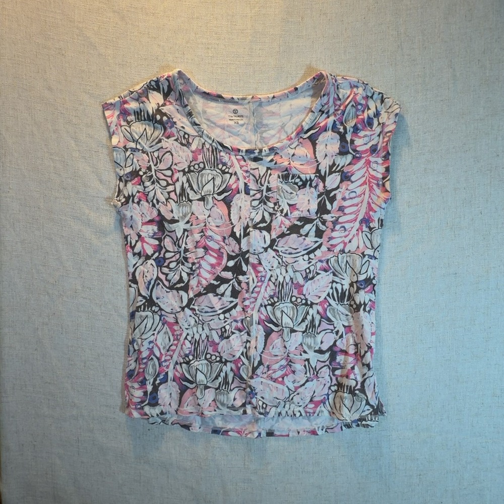 T by Talbots Sleeveless Tank Top Floral Print Pink Blue White Women's Size XS